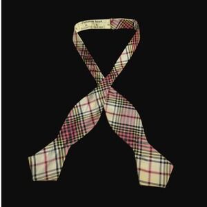 Sherman Bows Vintage Plaid Bow Tie Red Yellow Black Cream Adjustable Self-Tie